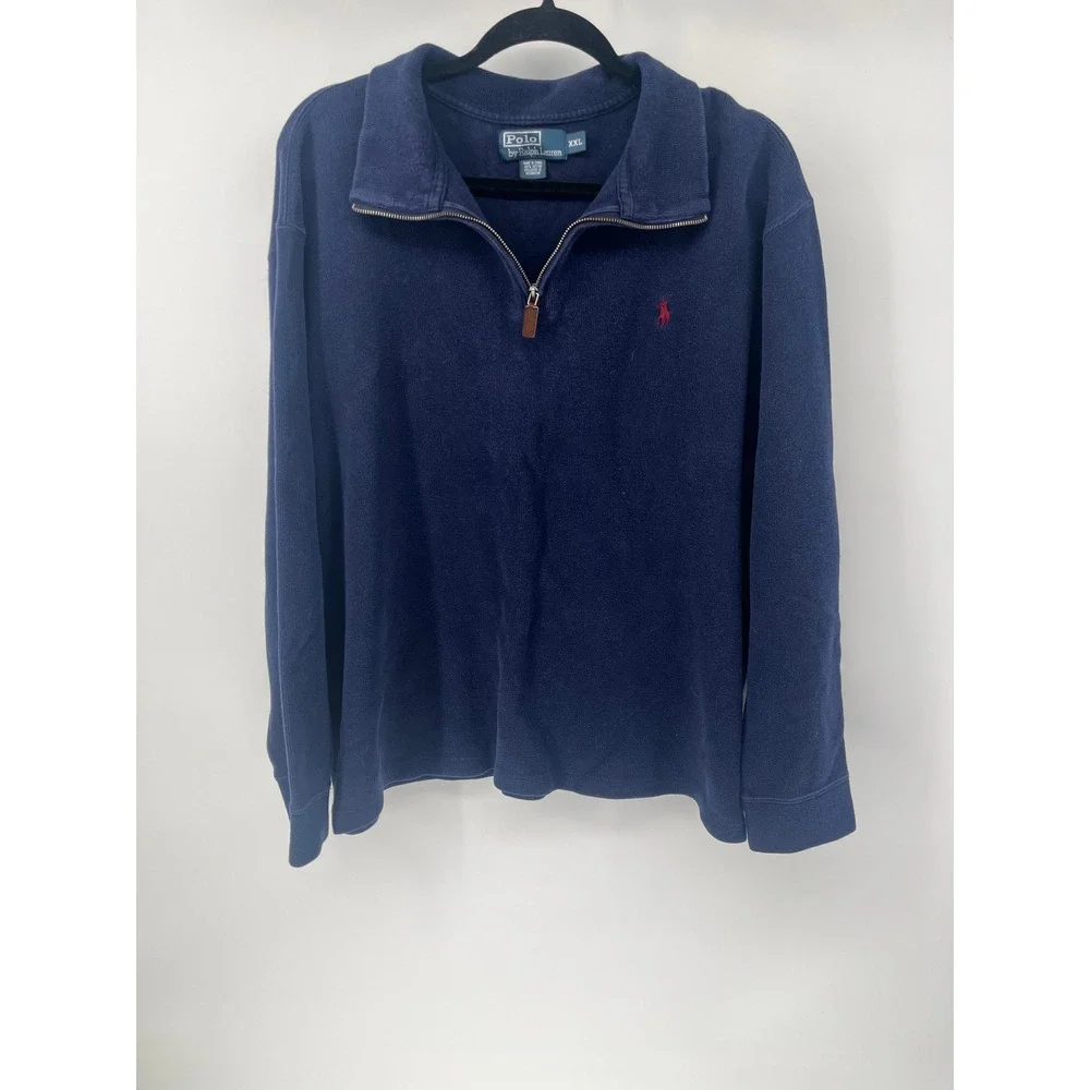 Polo Ralph Lauren Mens XXL Navy Blue 100% Cotton Quarter Zip Pullover Sweater‎